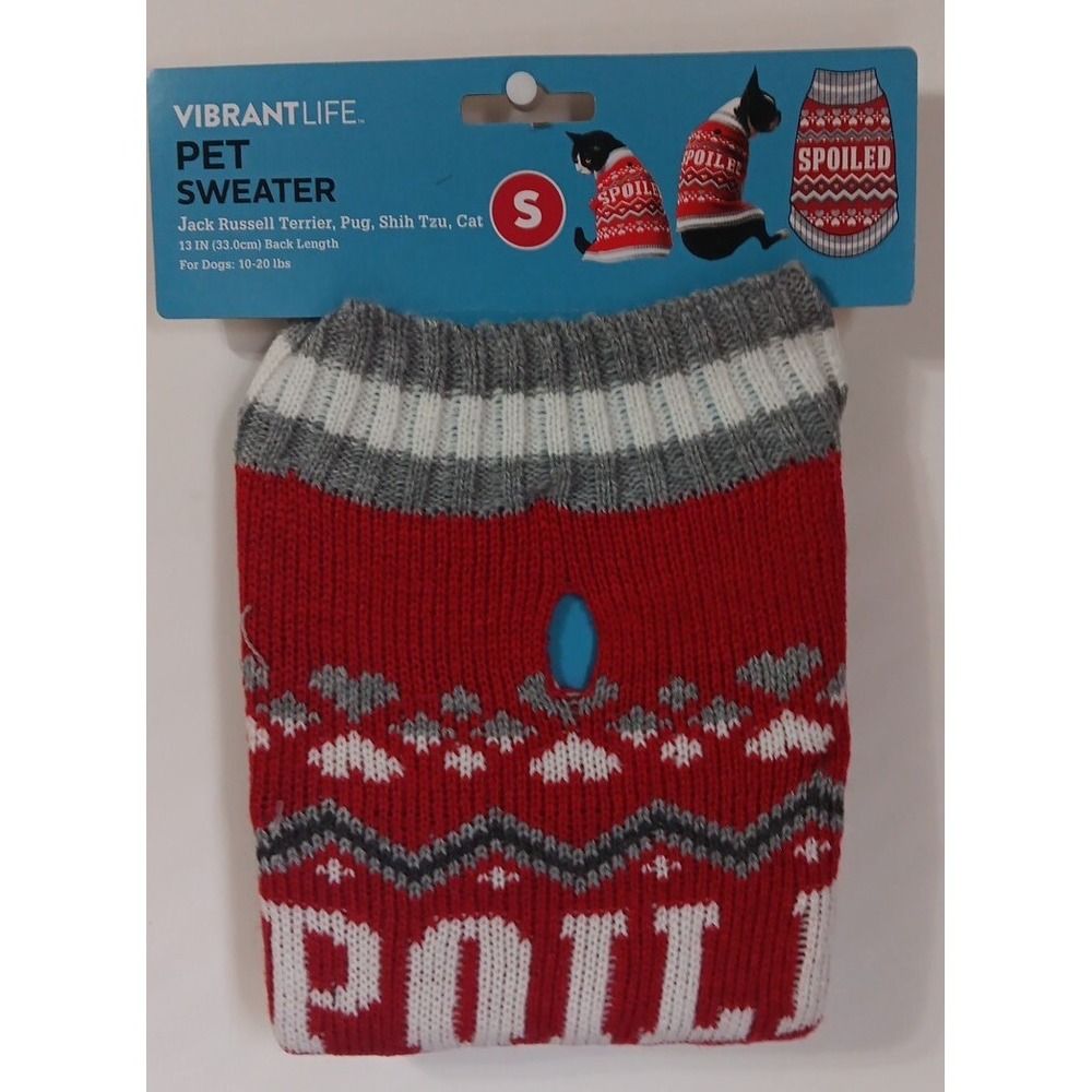 Pet Sweater Spoiled S Dog Cat Red Grey 13 Inch Back Length Vibrant Life READ